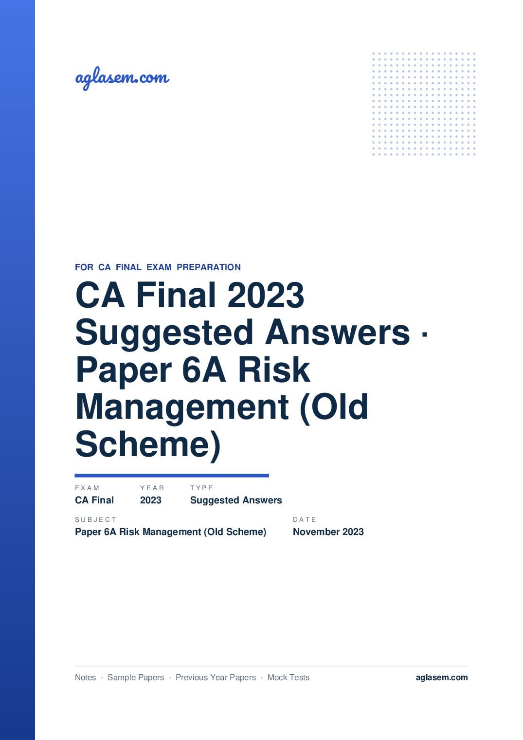 CA Final November 2023 Suggested Answers Paper 6A Risk Management (Old Scheme) - Page 1 of 38