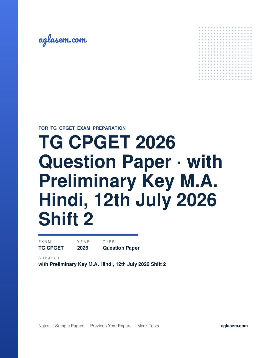 TG CPGET 2026 Question Paper with Preliminary Key M.A. Hindi, 12th July 2026 Shift 2 - Page 1 of 26