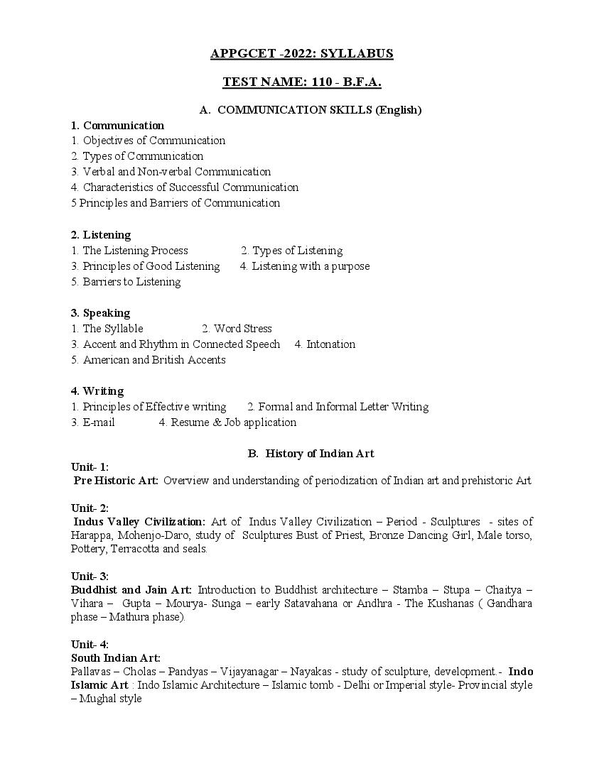AP PGCET 2022 Syllabus BFA - Page 1