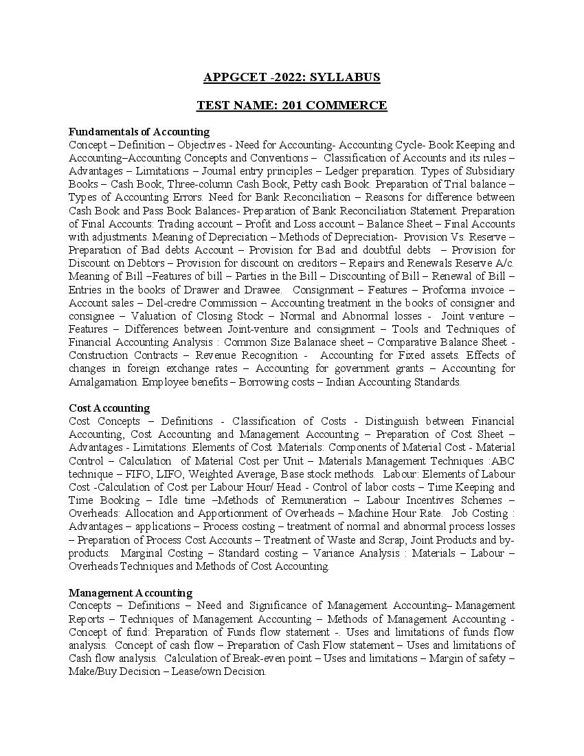 AP PGCET 2022 Syllabus Commerce - Page 1