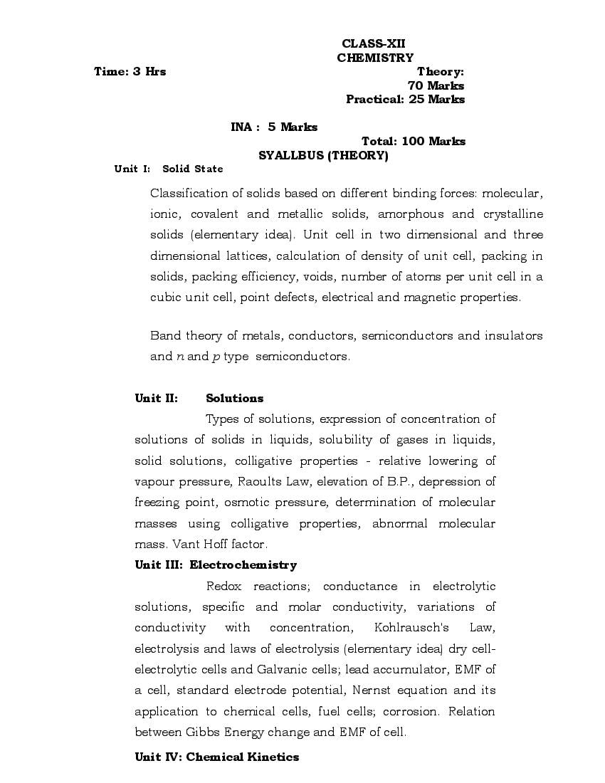 PSEB Syllabus 2021-22 for Class 12 Chemistry - Page 1