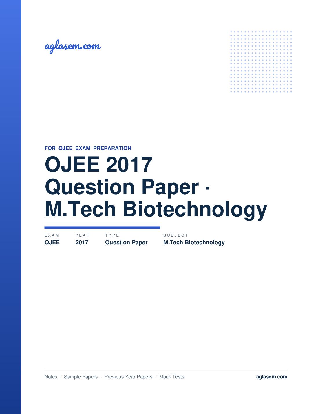 OJEE 2017 Question Paper M.Tech Biotechnology - Page 1 of 8