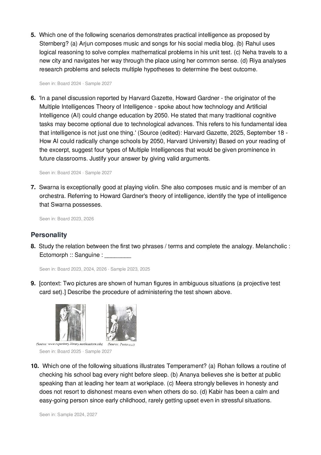 ISC Class 12 Psychology Important Questions 2027 (PDF)