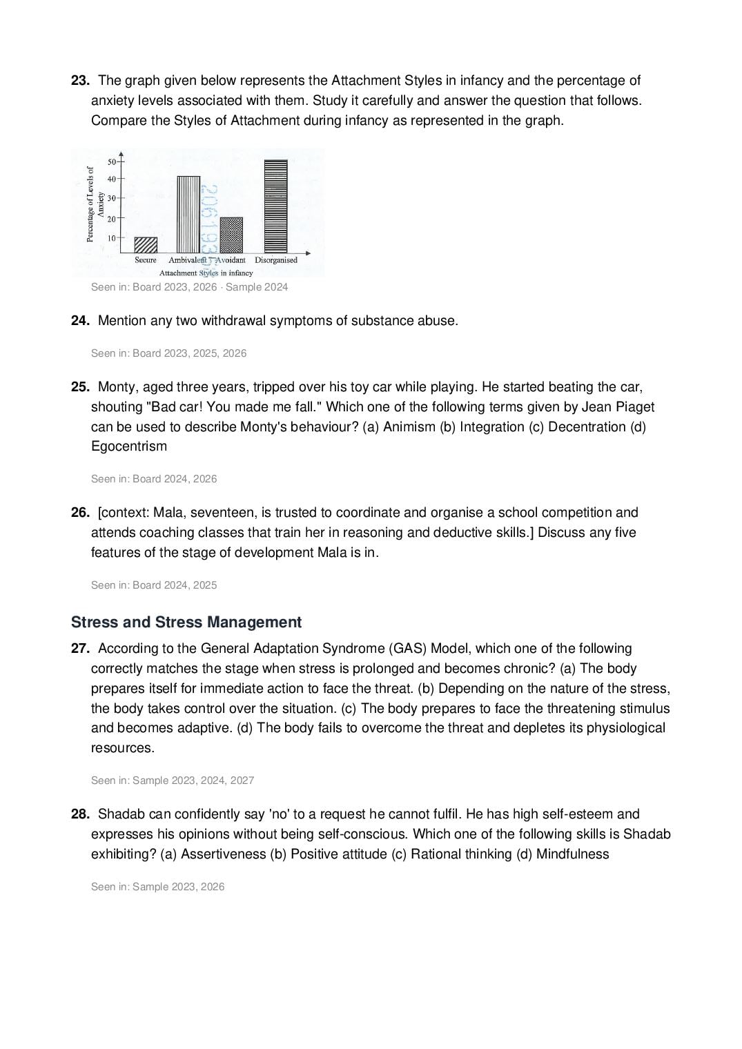 ISC Class 12 Psychology Important Questions 2027 (PDF)