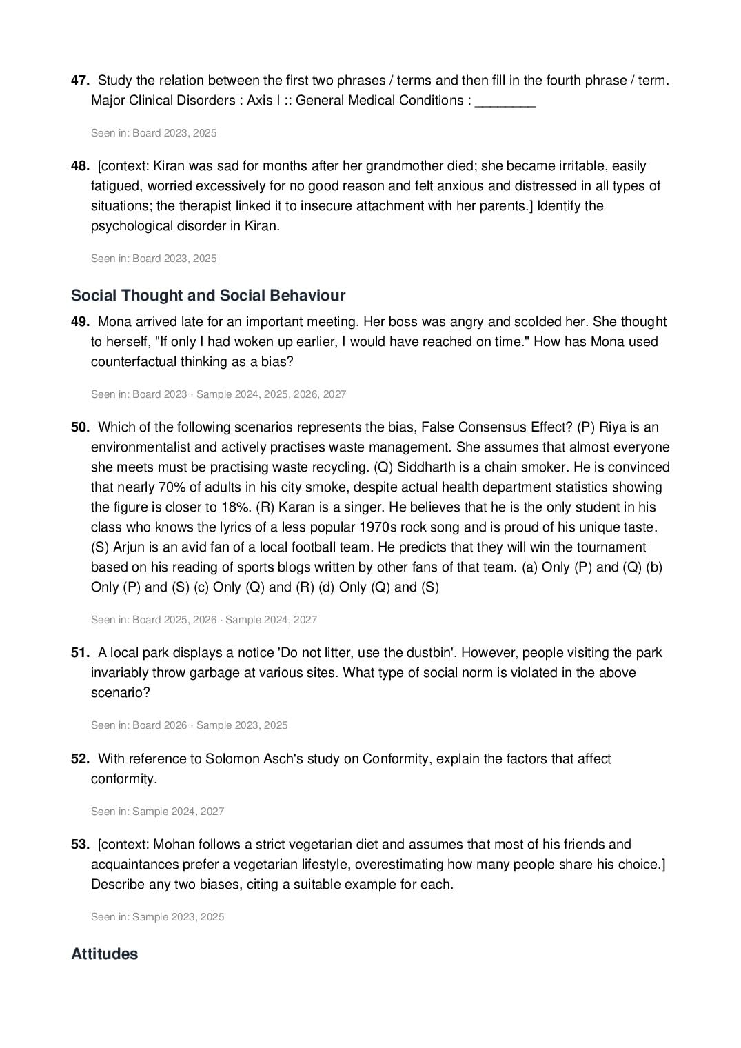 ISC Class 12 Psychology Important Questions 2027 (PDF)