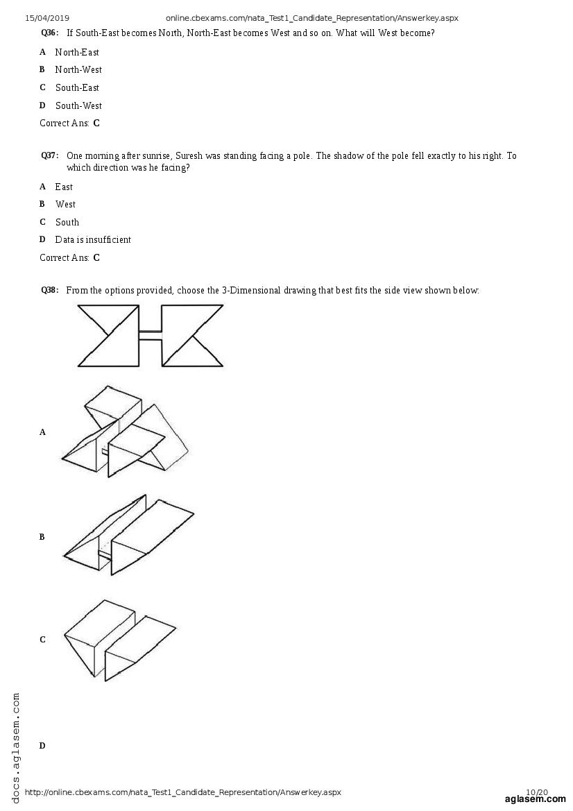 NATA 2019 Question Paper PDF with Answer Key (April, July)