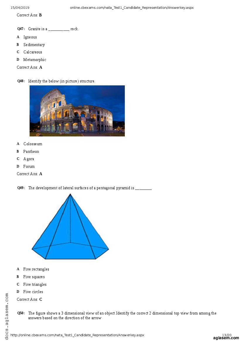 NATA 2019 Question Paper PDF with Answer Key (April, July)