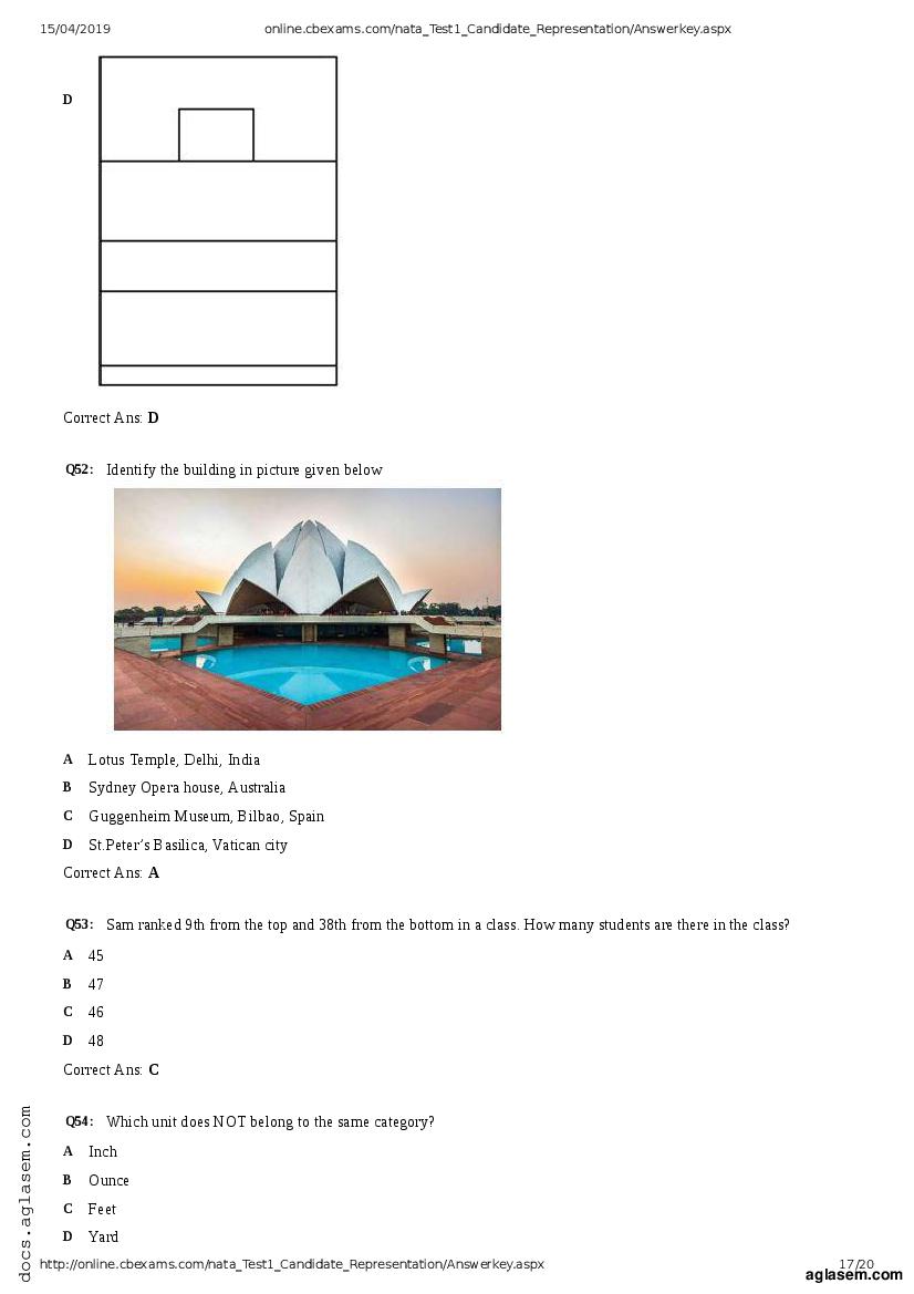 NATA 2019 Question Paper PDF with Answer Key (April, July)