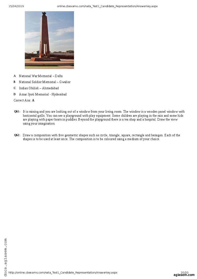 NATA 2019 Question Paper PDF with Answer Key (April, July)