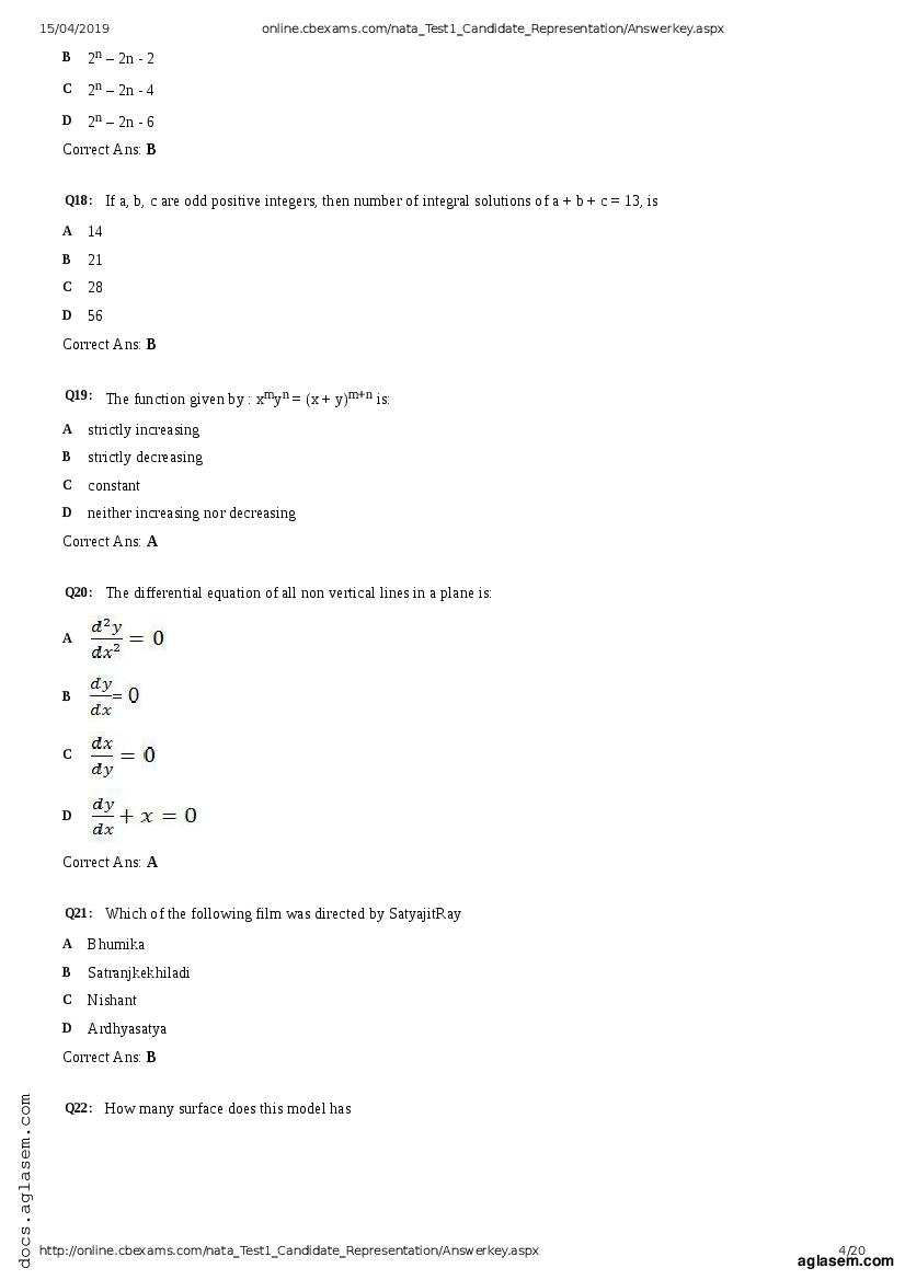 NATA 2019 Question Paper PDF with Answer Key (April, July)
