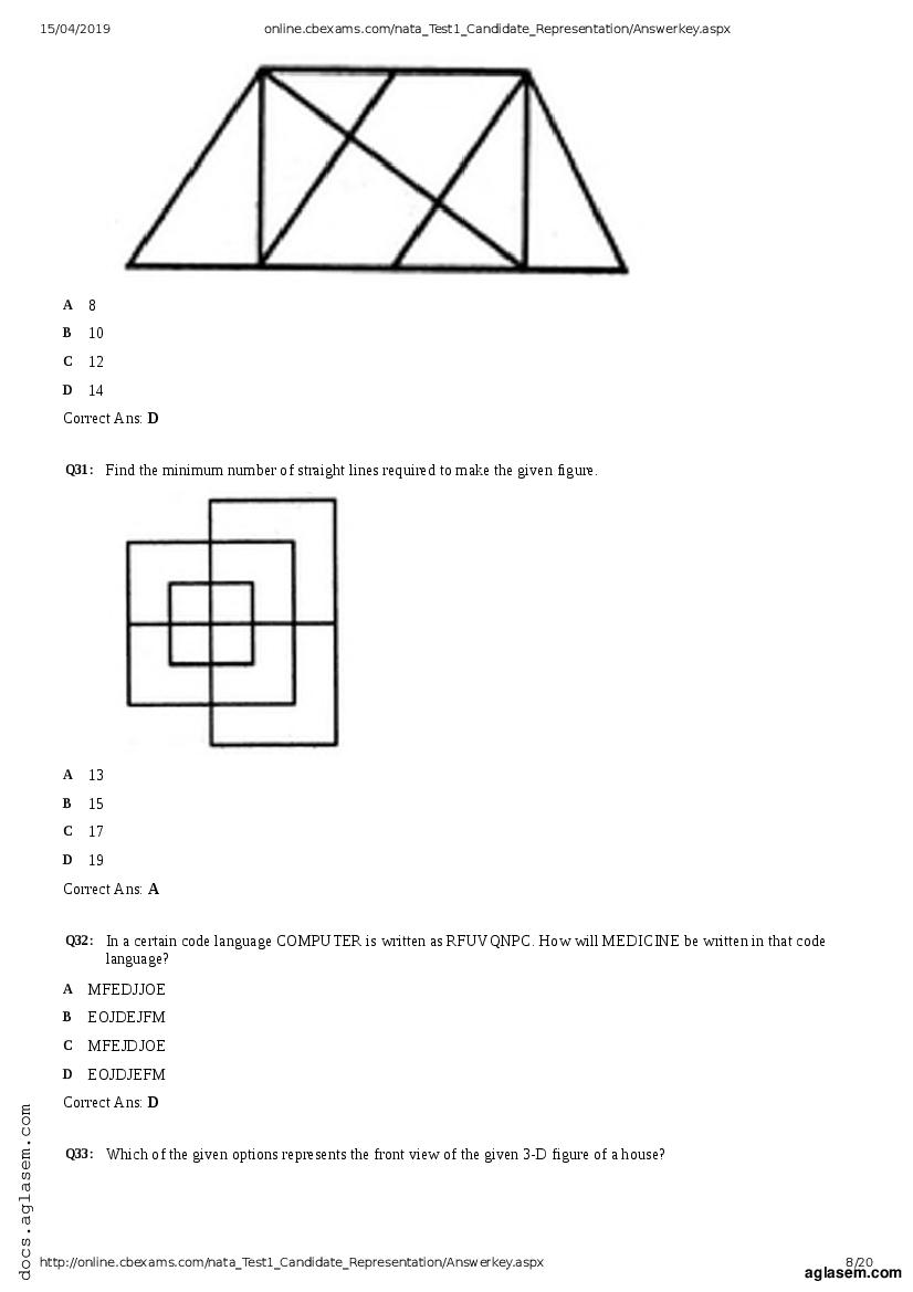 NATA 2019 Question Paper PDF with Answer Key (April, July)