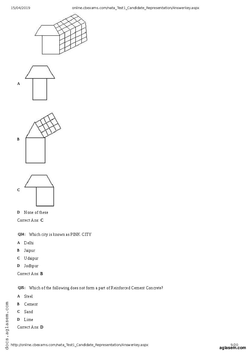 NATA 2019 Question Paper PDF with Answer Key (April, July)