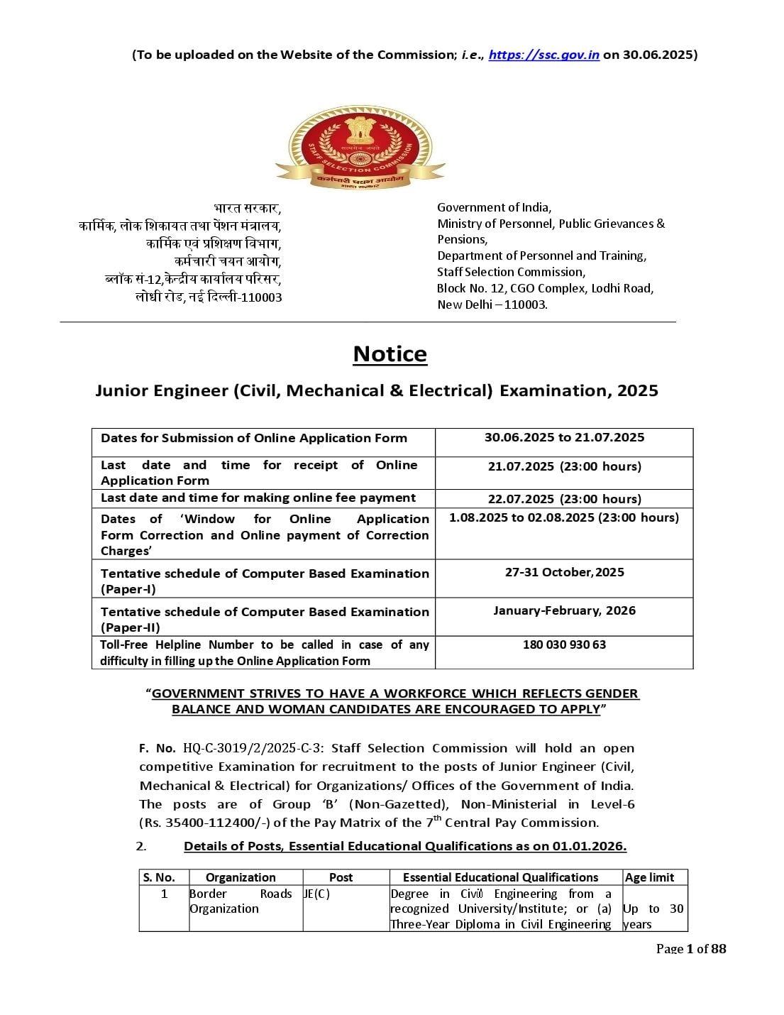 SSC JE 2025 Notification - 1340 vacancies - Page 1 of 88