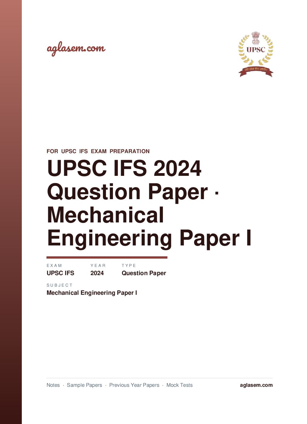 UPSC IFS 2024 Question Paper for Mechanical Engineering Paper I - Page 1 of 9