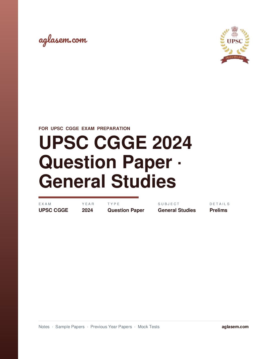 UPSC CGGE 2024 (Prelims) Question Paper General Studies - Page 1 of 29