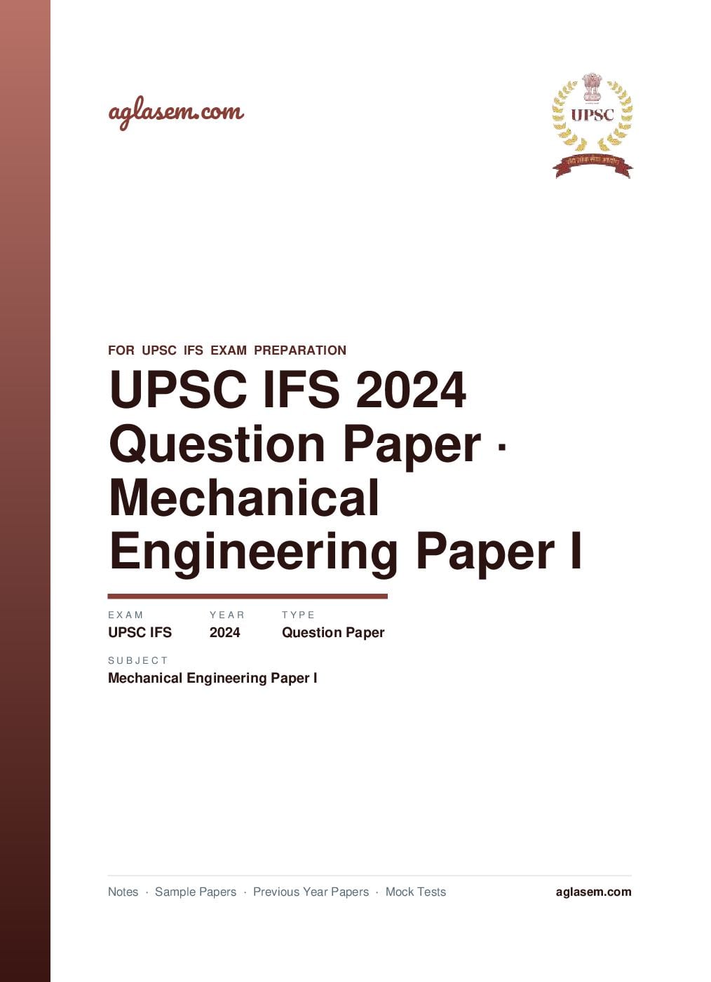 UPSC IFS 2024 Question Paper for Mechanical Engineering Paper I - Page 1 of 9