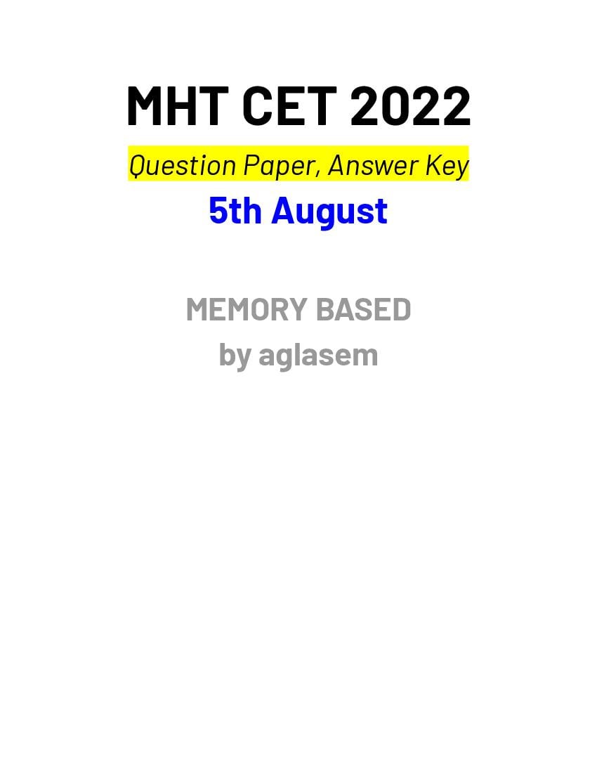 MHT CET 2022 Question Paper - 5 August (Memory Based) - Page 1
