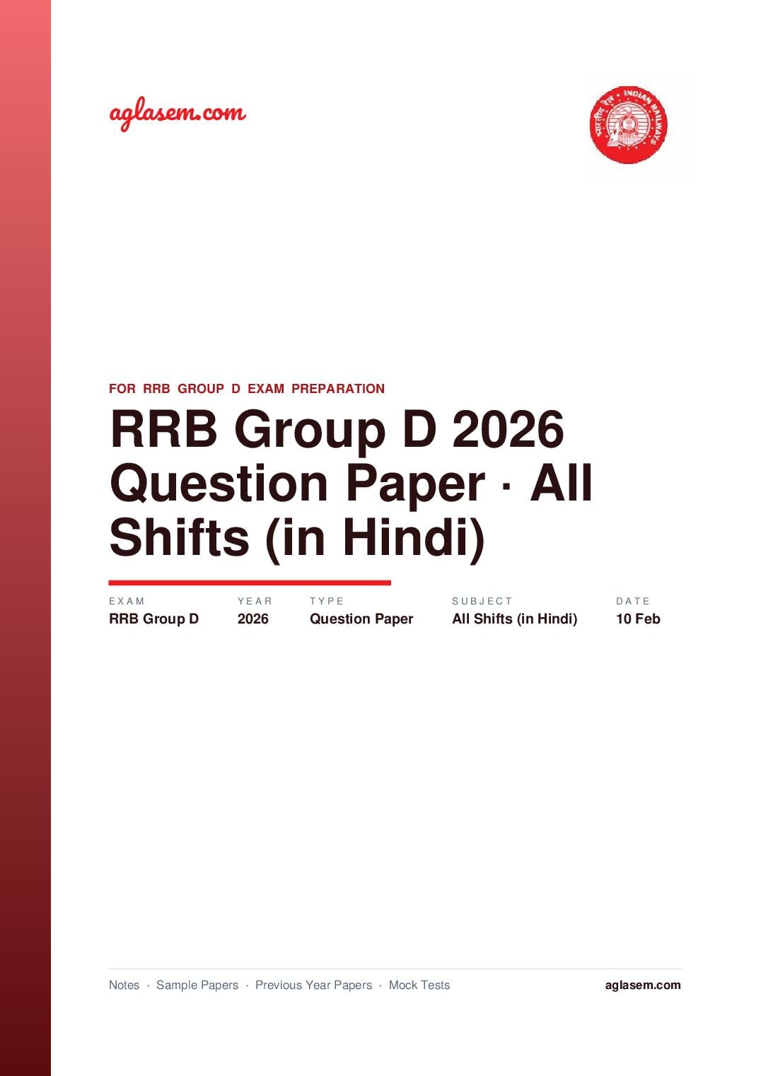 RRB Group D 2026 Question Paper 10 Feb All Shifts (in Hindi) - Page 1 of 49