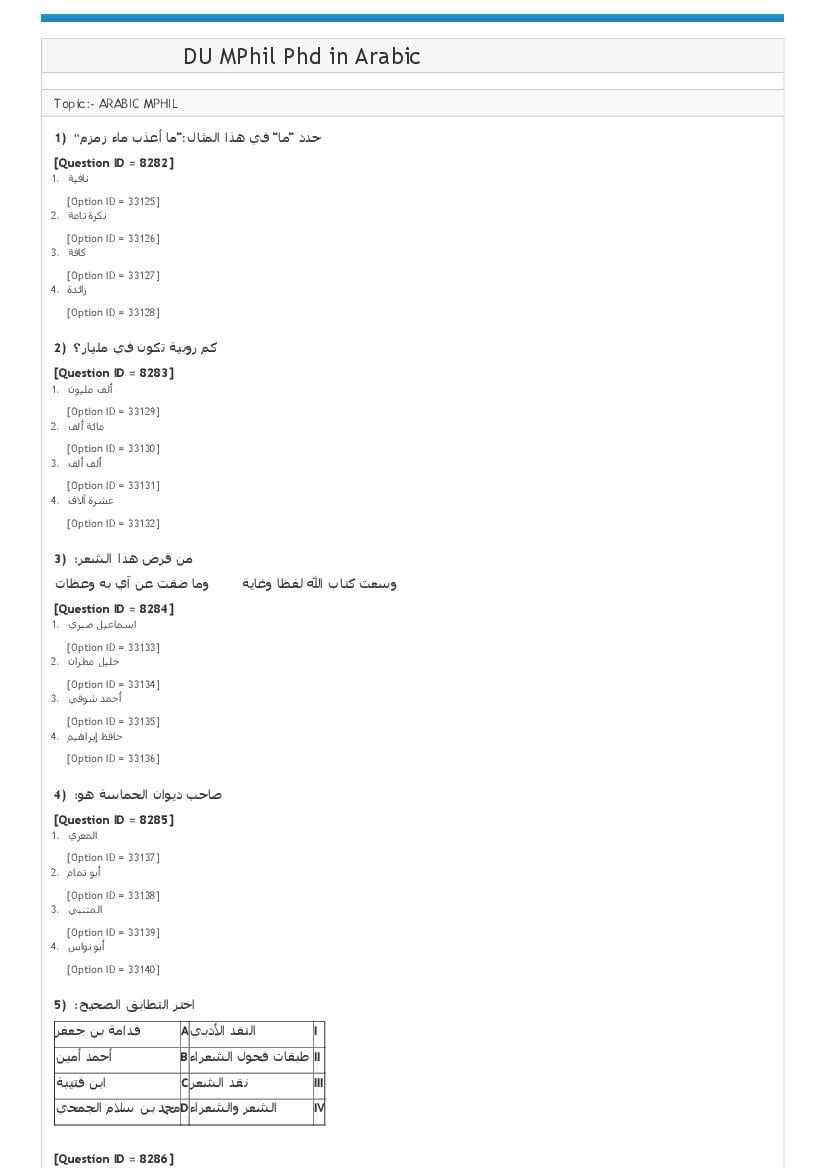 DUET 2021 Question Paper M.Phil Ph.D in Arabic - Page 1