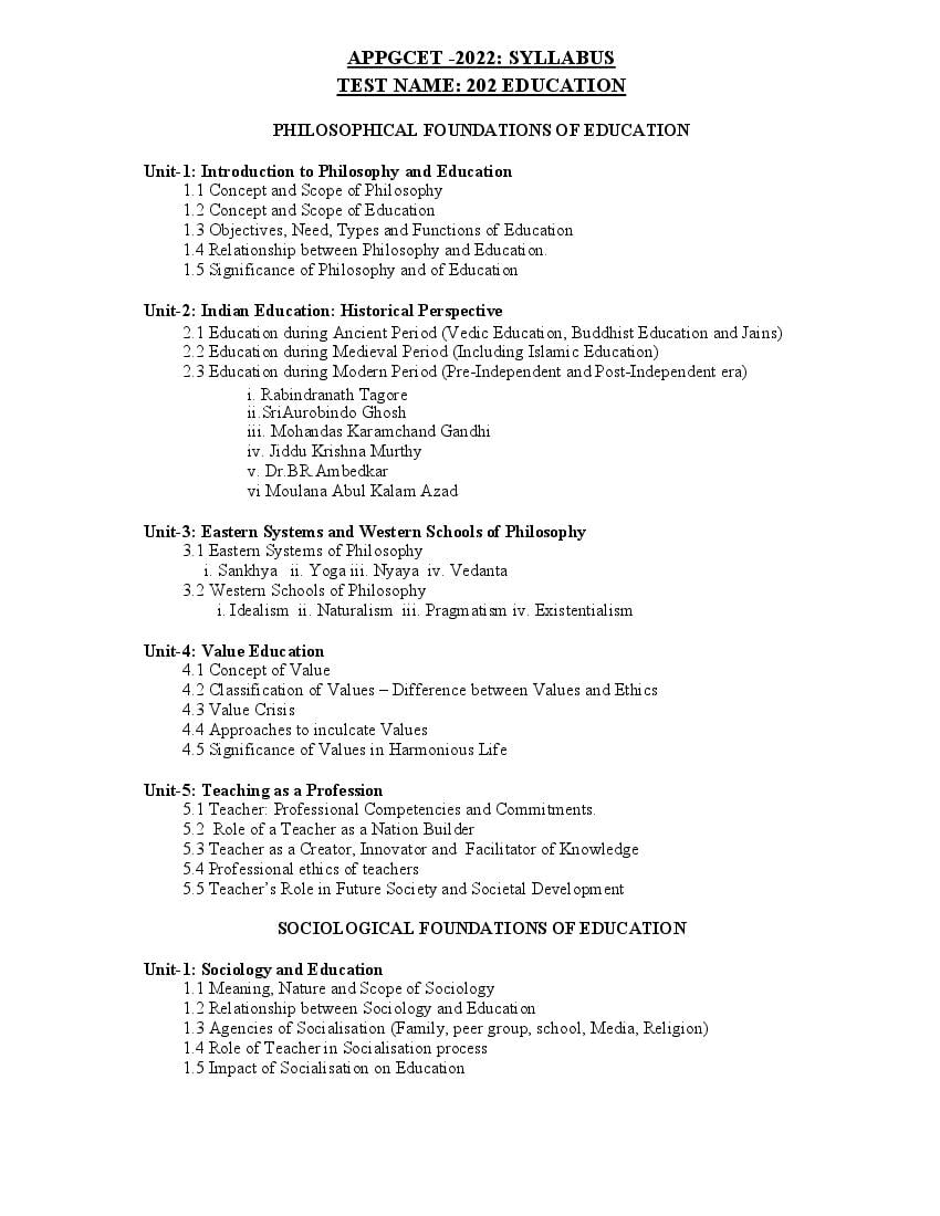 AP PGCET 2022 Syllabus Education - Page 1