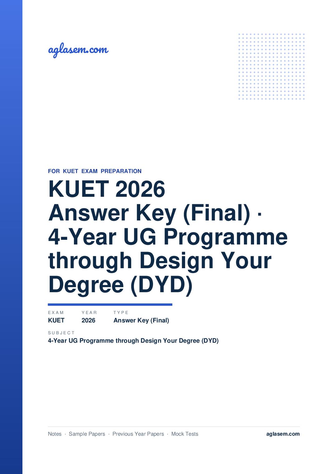 KUET 2026 Answer Key (Final) 4-Year UG Programme through Design Your Degree (DYD) - Page 1 of 4