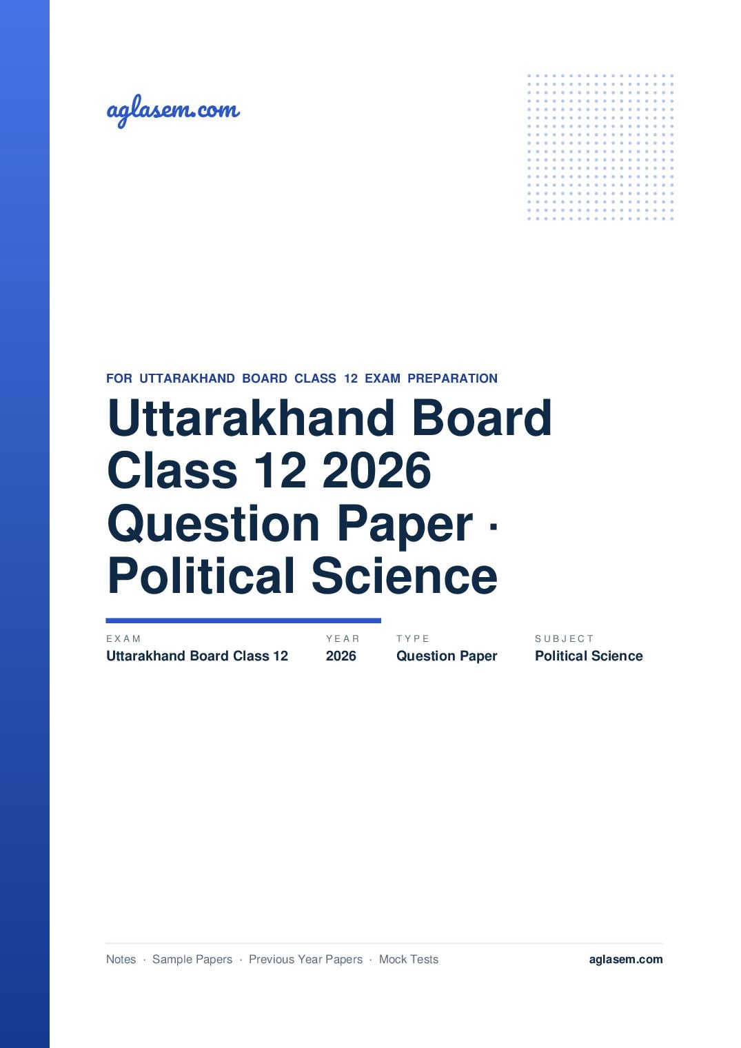 Uttarakhand Board Class 12 Question Paper 2026 For Political Science - Page 1 of 8
