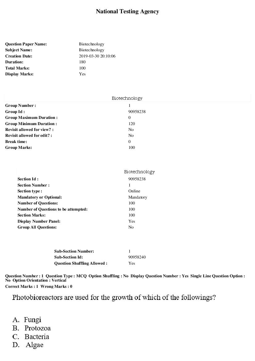 ARPIT 2019 Question Paper for Biotechnology - Page 1 of 34