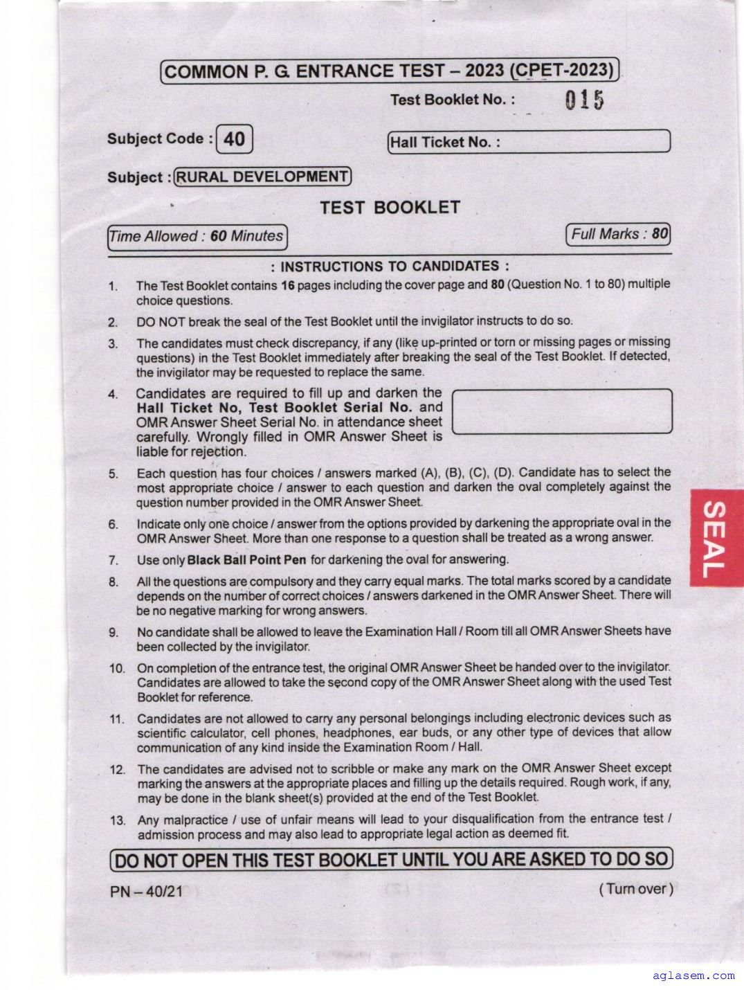 Odisha CPET 2023 Question Paper Rural Development - Page 1 of 16
