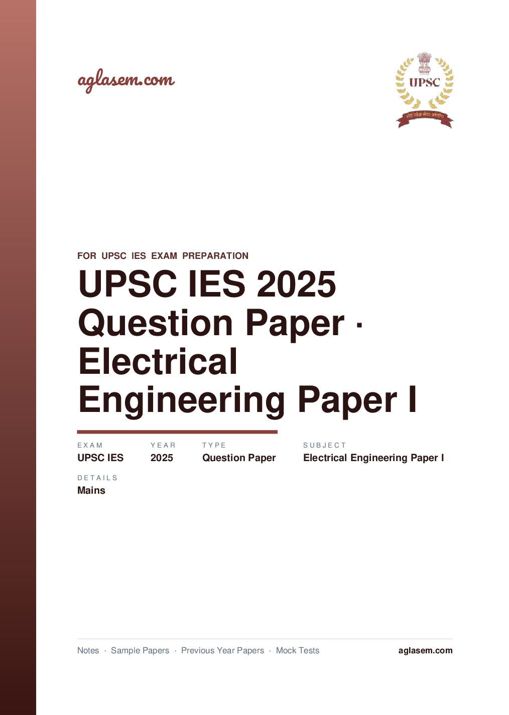 UPSC IES 2025 (Mains) Question Paper for Electrical Engineering Paper I - Page 1 of 13