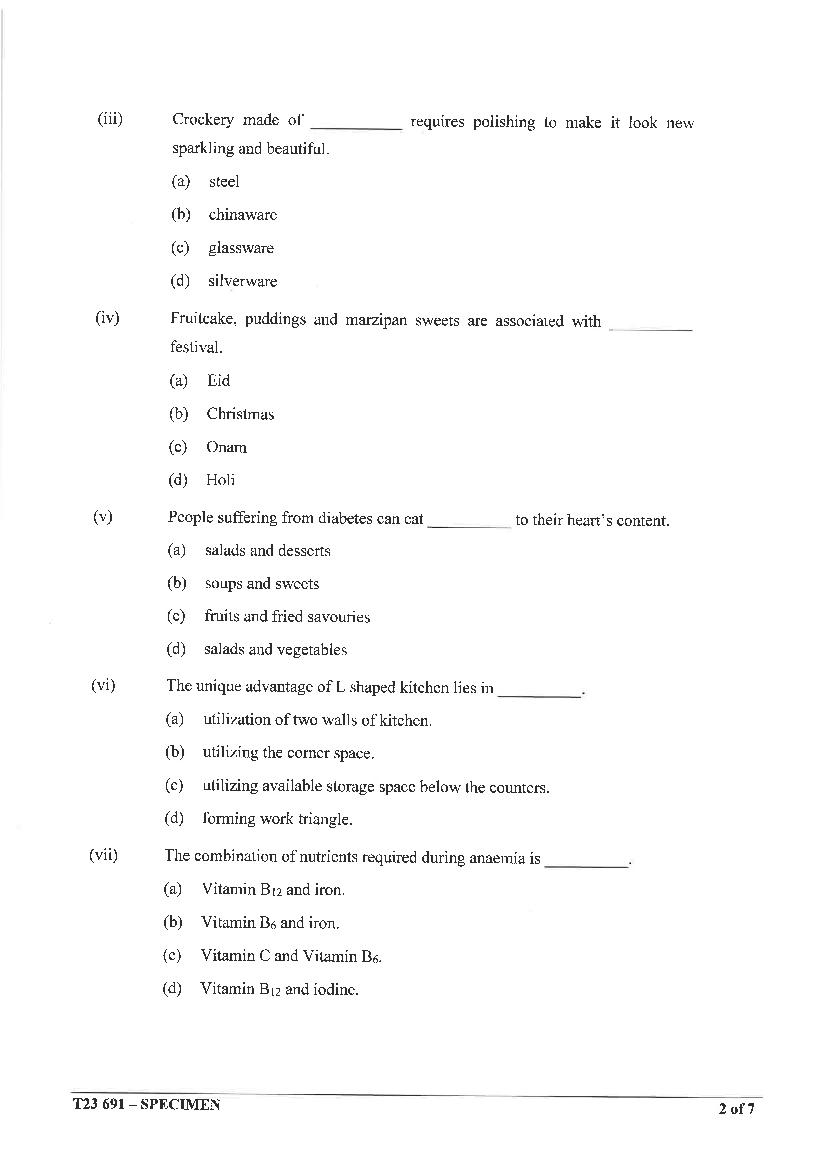 Icse Cookery Specimen Paper 2023 Pdf Cisce Class 10 Cookery Sample Paper 3791