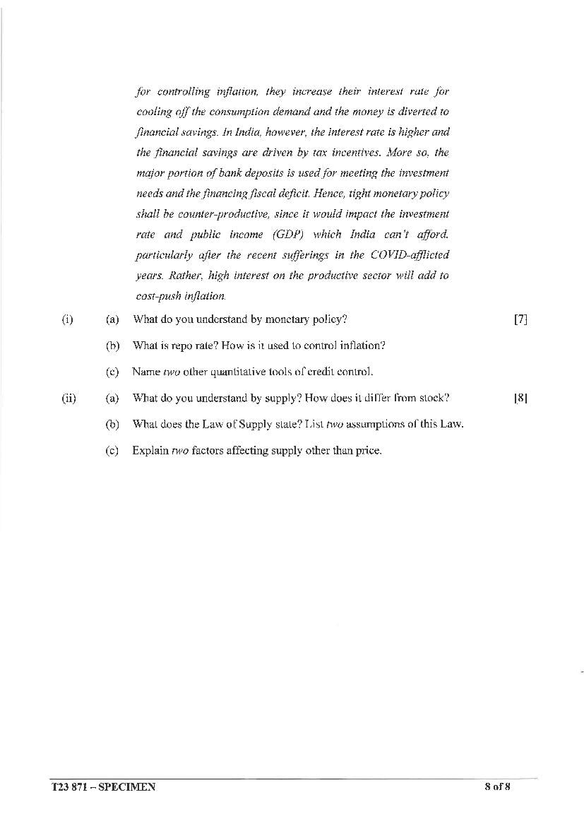 ICSE Economic Applications Specimen Paper 2023 (PDF) - CISCE Class 10 ...