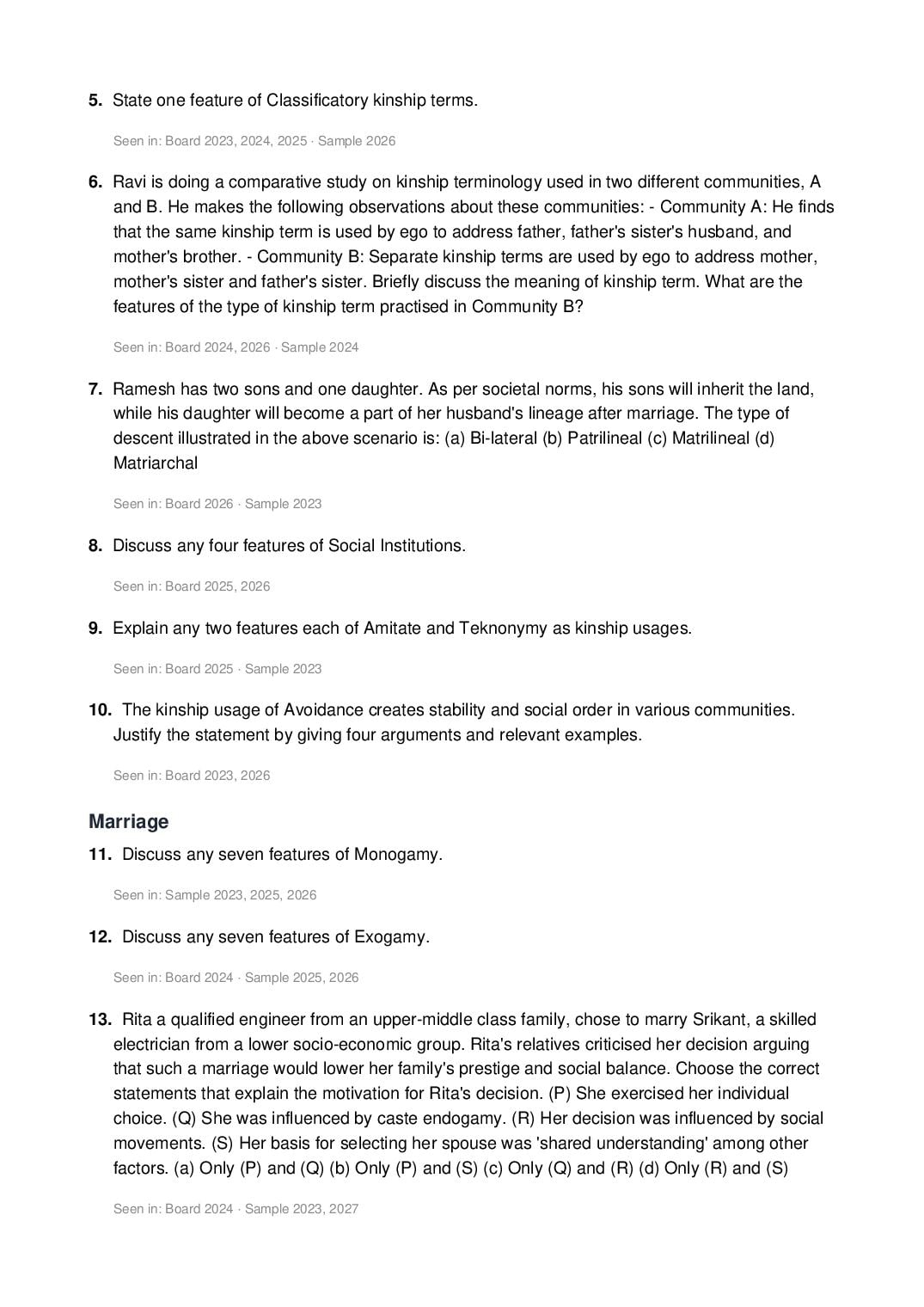 ISC Class 12 Sociology Important Questions 2027 (PDF)