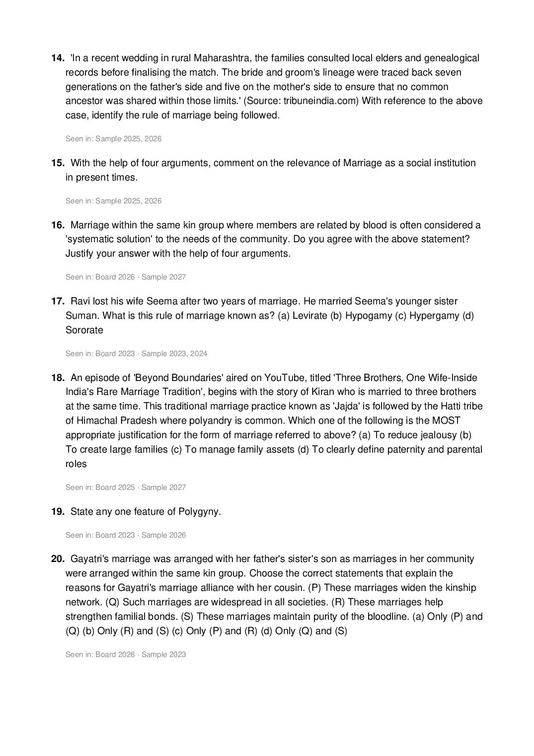 ISC Class 12 Sociology Important Questions 2027 (PDF)