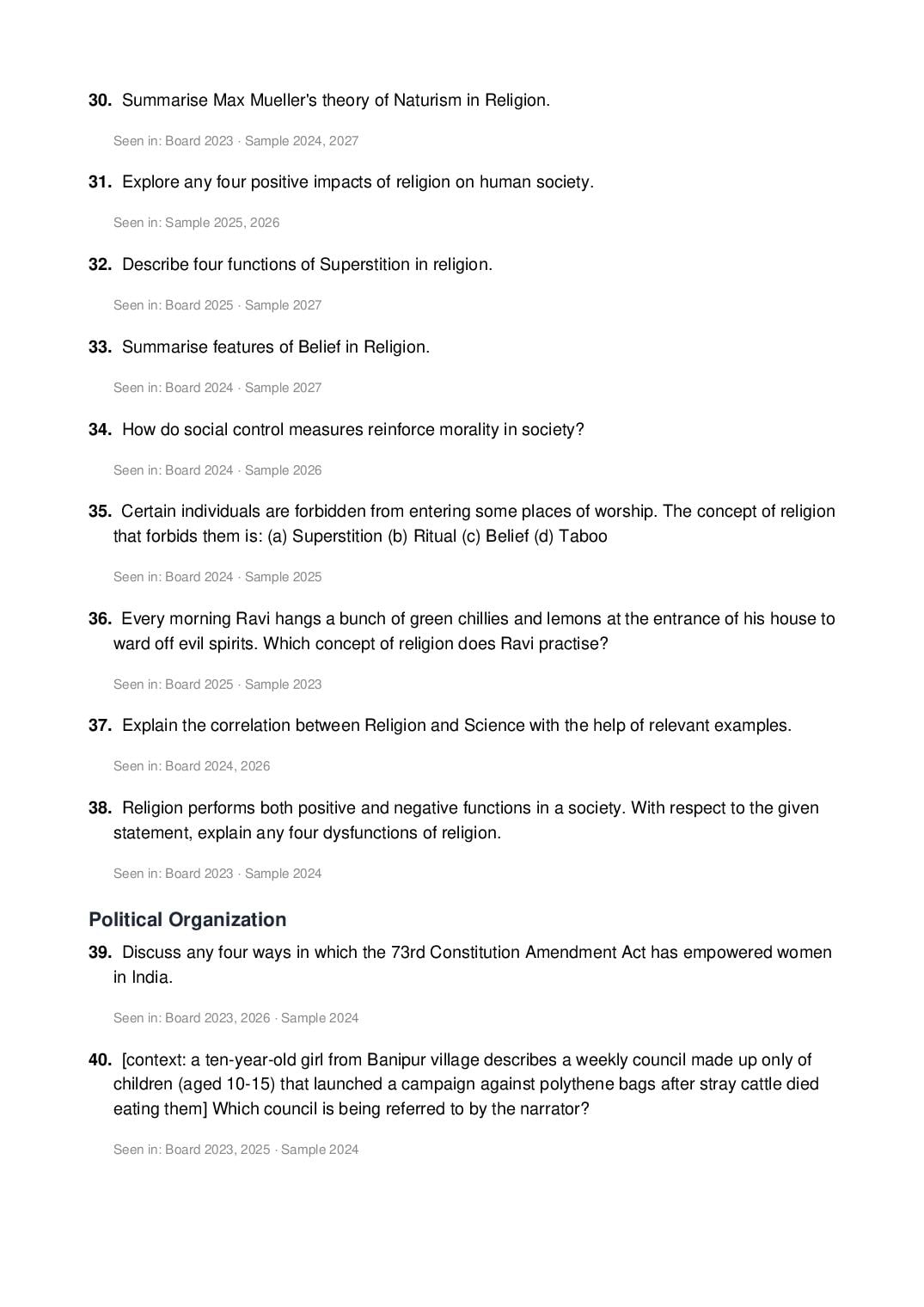 ISC Class 12 Sociology Important Questions 2027 (PDF)