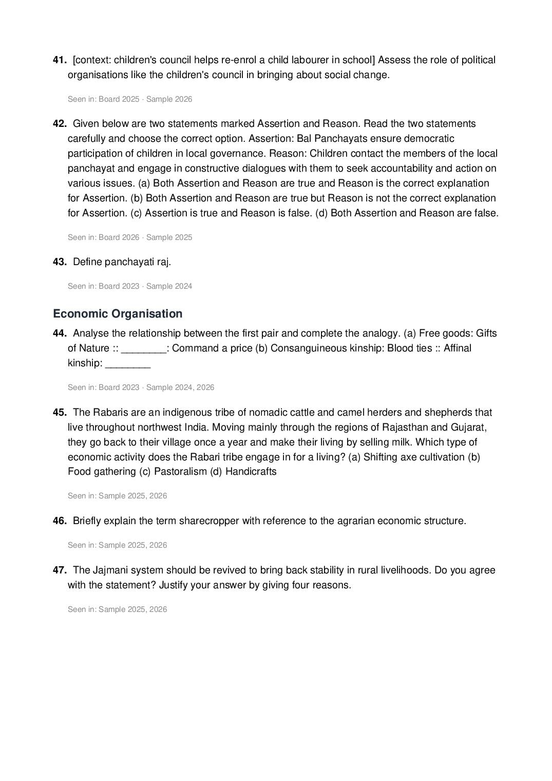 ISC Class 12 Sociology Important Questions 2027 (PDF)