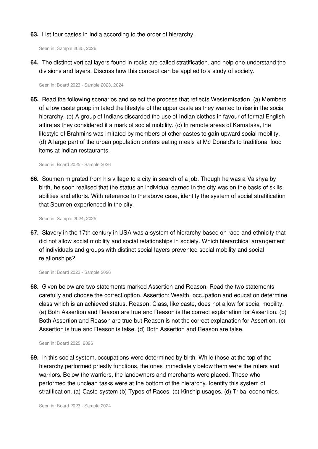 ISC Class 12 Sociology Important Questions 2027 (PDF)