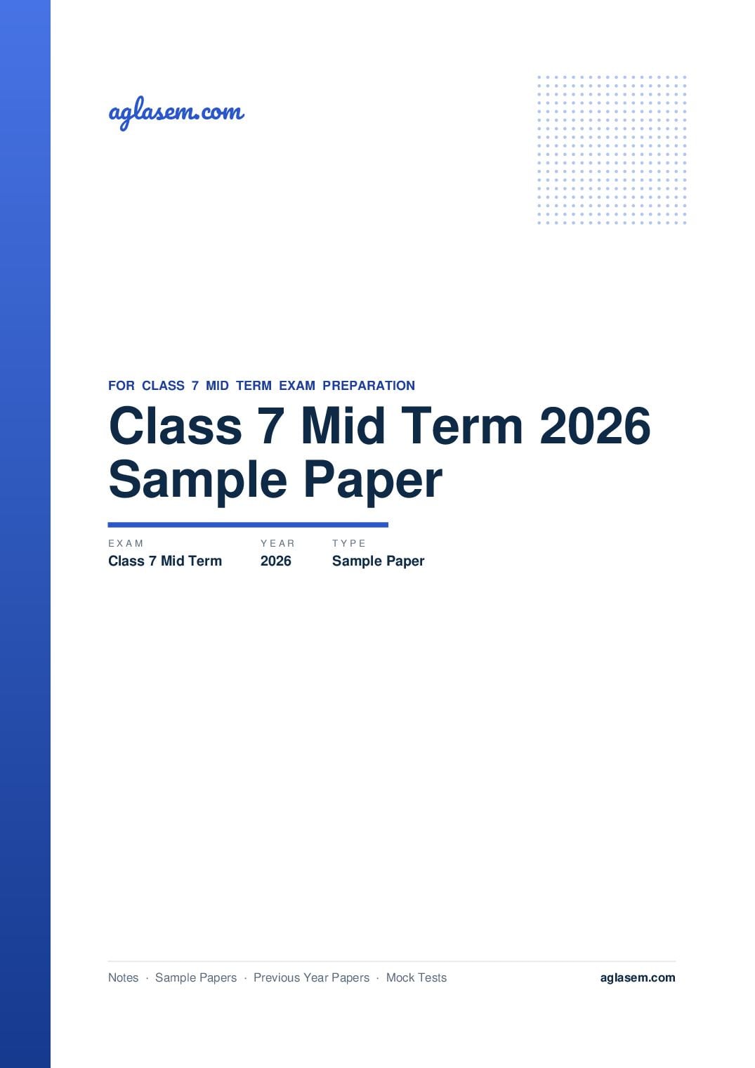 Class 7 Mid Term Sample Paper 2026 गणित - Page 1 of 9