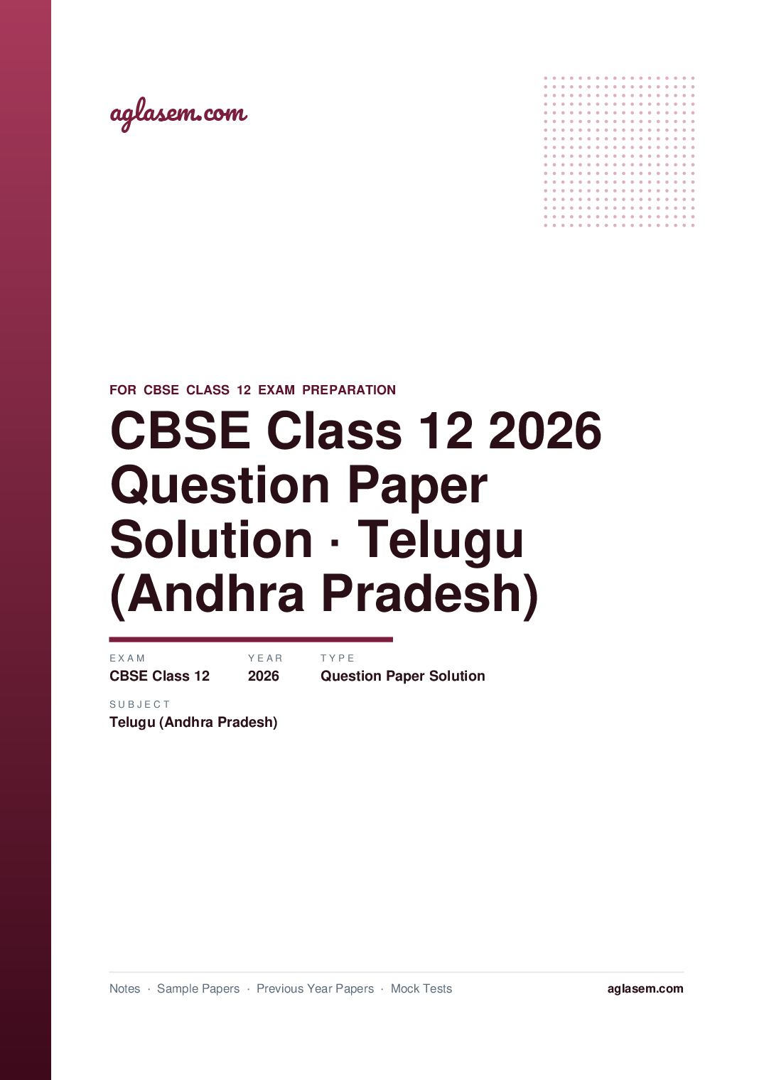 CBSE Class 12 Question Paper 2026 Solution Telugu (Andhra Pradesh) - Page 1 of 28
