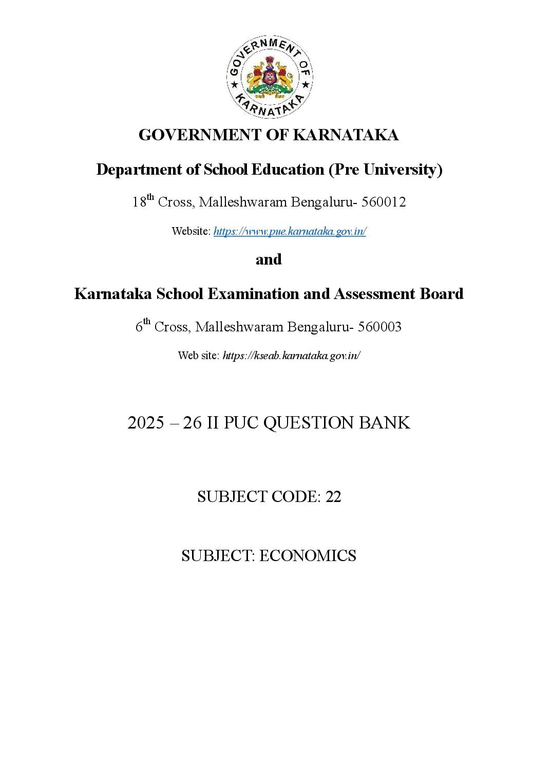 Karnataka 2nd PUC Question Bank 2026 Economics - Page 1 of 38