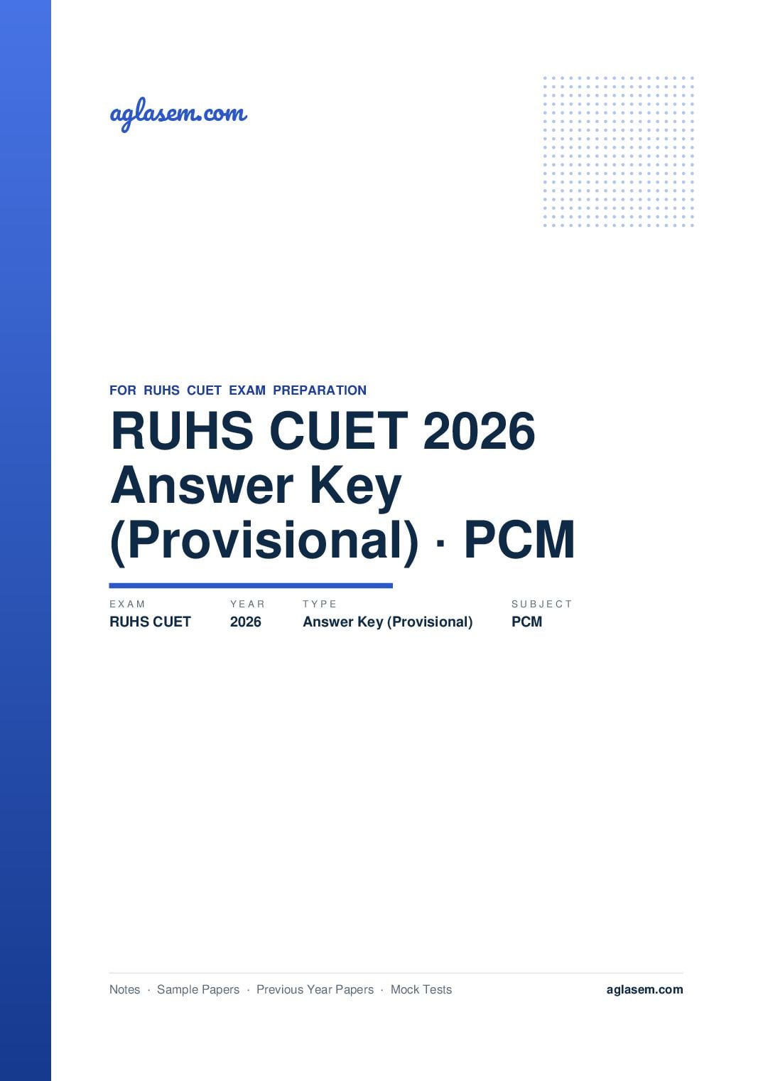 RUHS CUET 2026 Answer Key (Provisional) PCM - Page 1 of 3