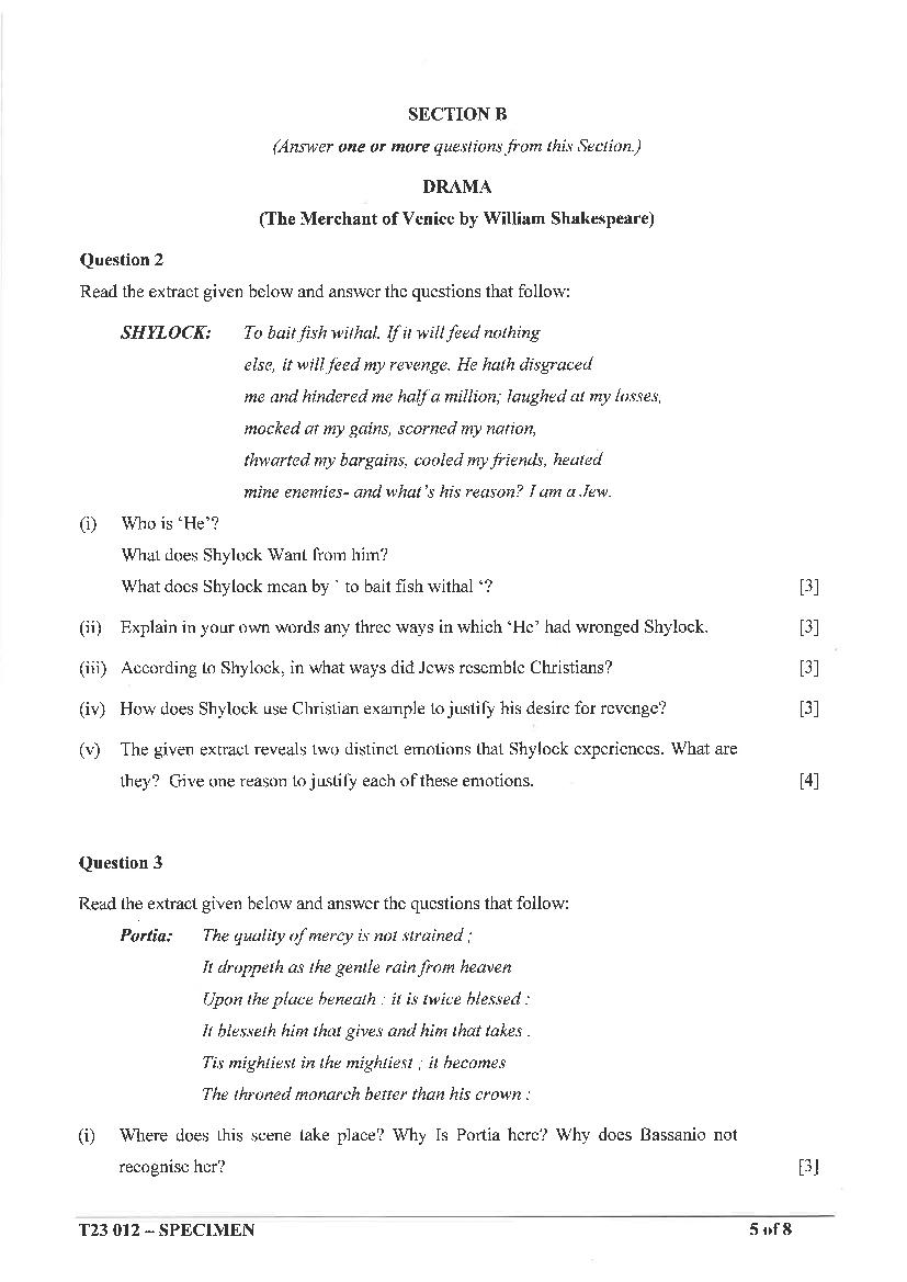 ICSE Class 10 English Literature Specimen Paper 2024 (PDF) OneEdu24