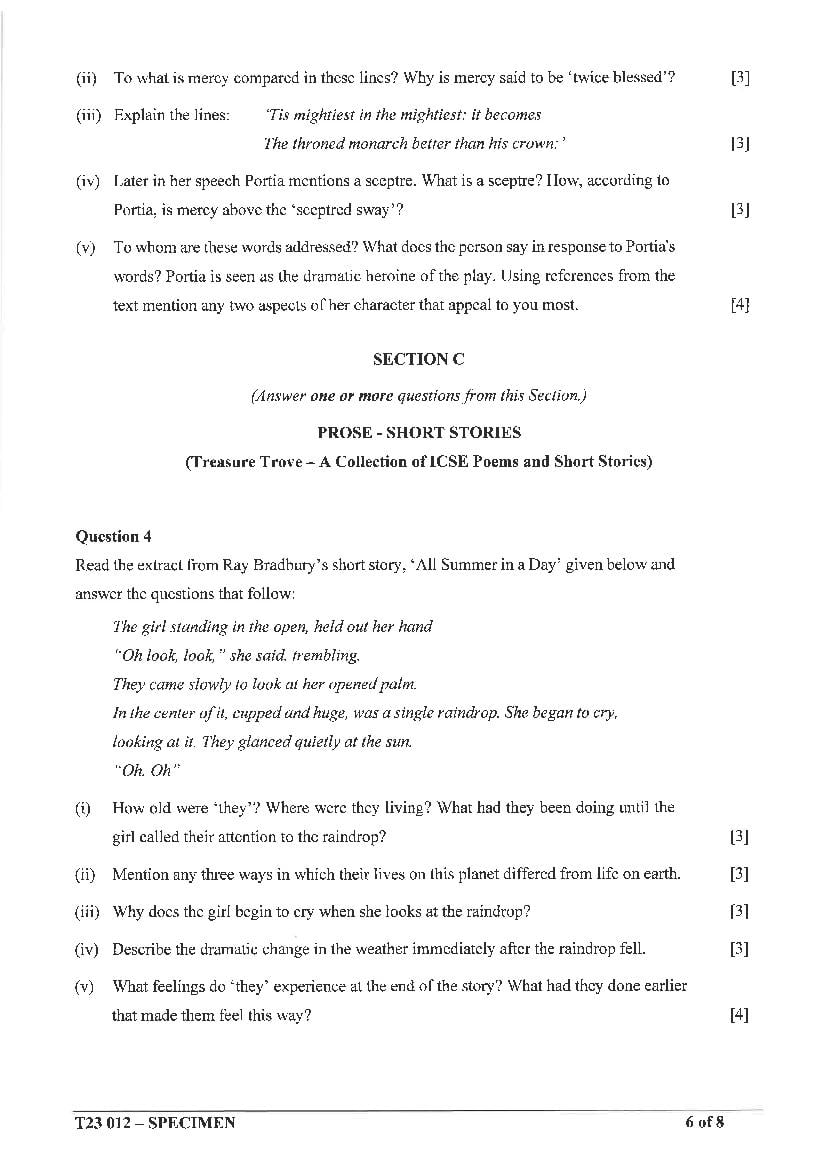 ICSE Class 10 English Literature Specimen Paper 2025 (PDF) OneEdu24