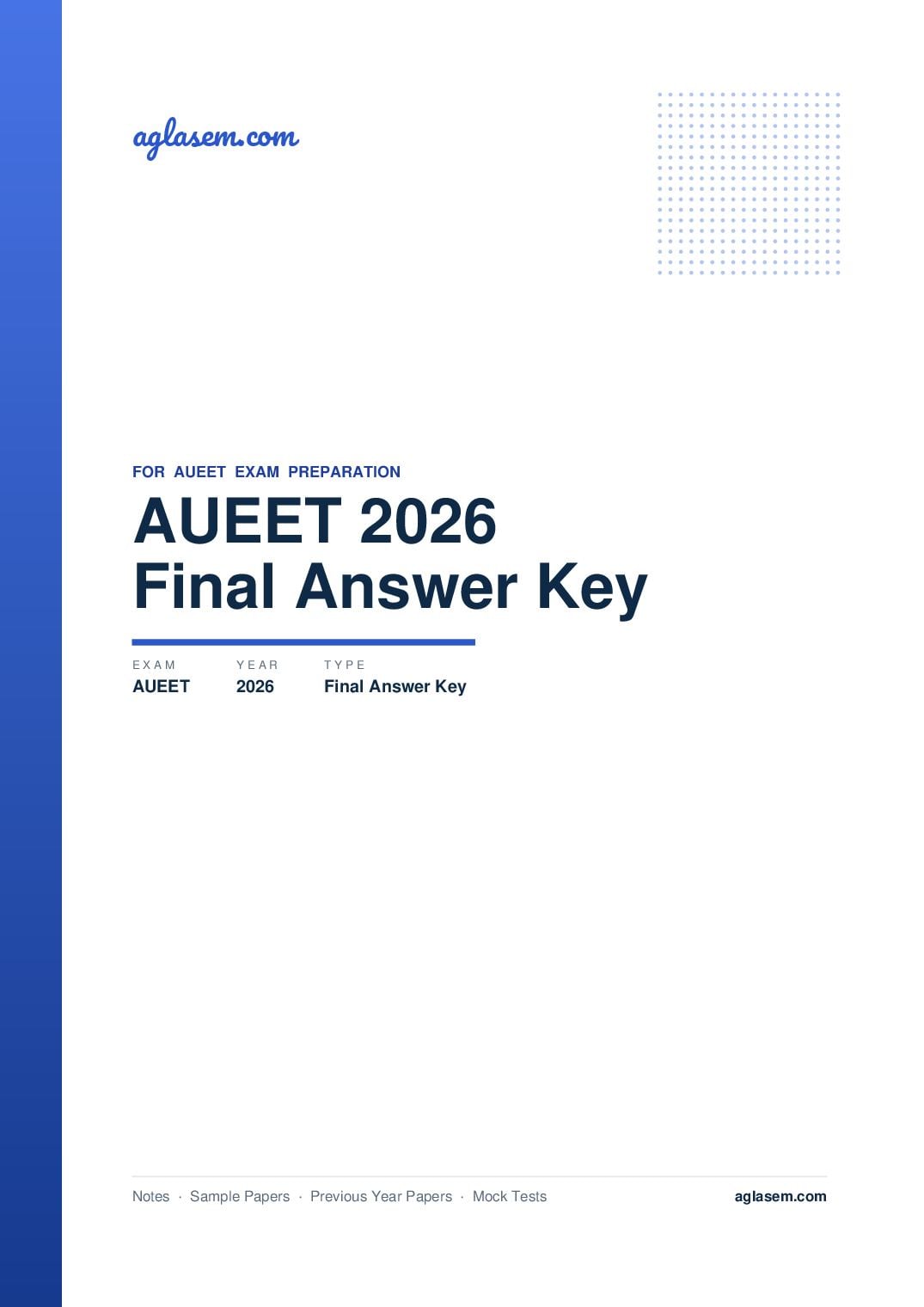 AUEET 2026 Answer Key (Final) - Page 1 of 2