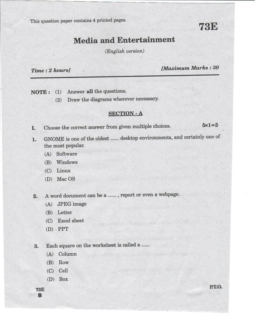 AP 10th Class Question Paper 2019 Media and Entertainment (English Medium) - Page 1