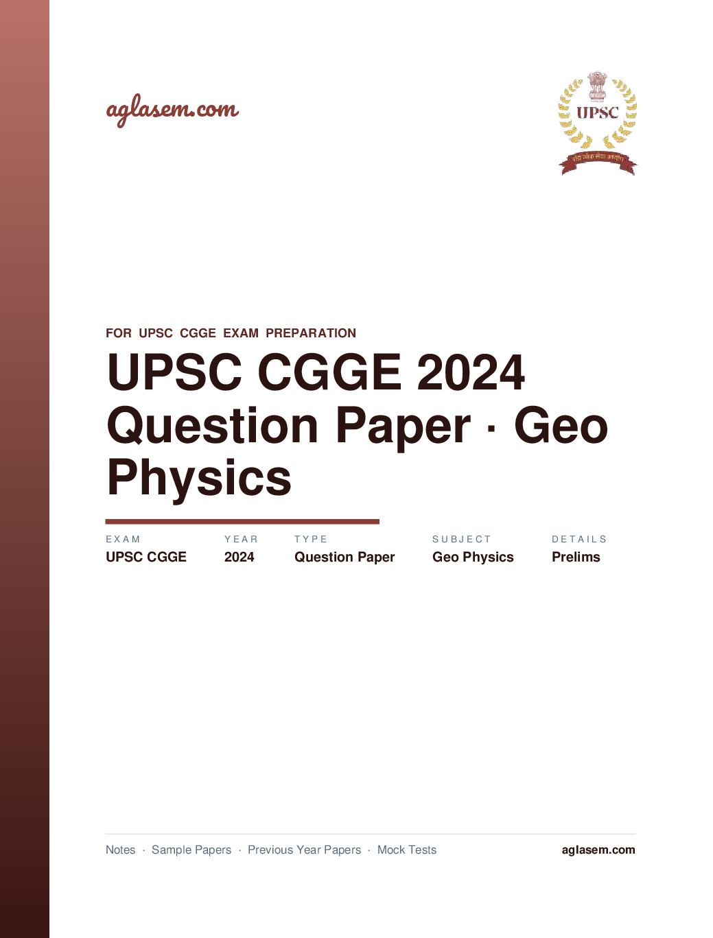 UPSC CGGE 2024 (Prelims) Question Paper Geo-Physics - Page 1 of 29
