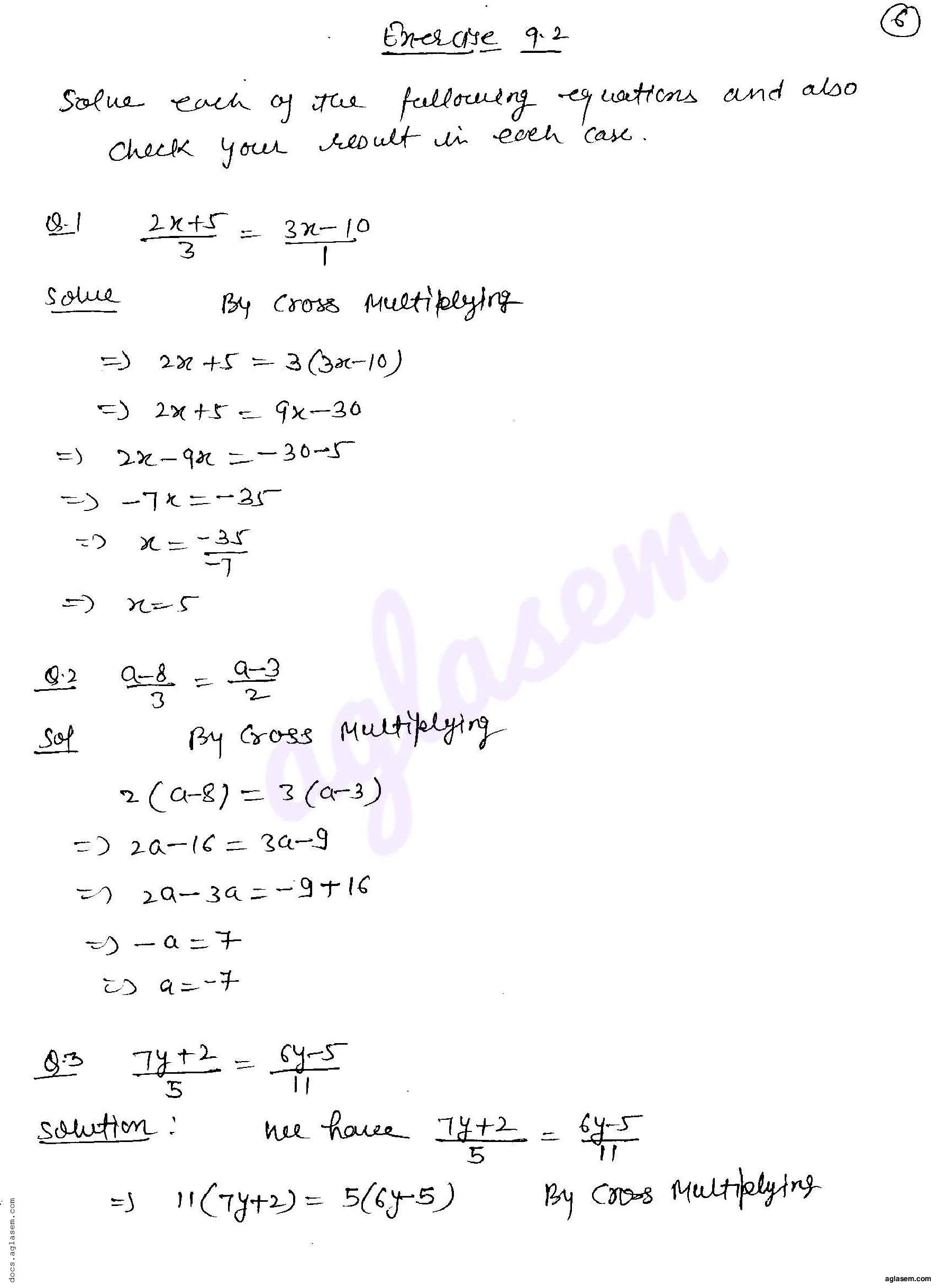 RD Sharma Solutions Class 8 Chapter 9 Linear Equation in One Variable Exercise 9.2 - Page 1