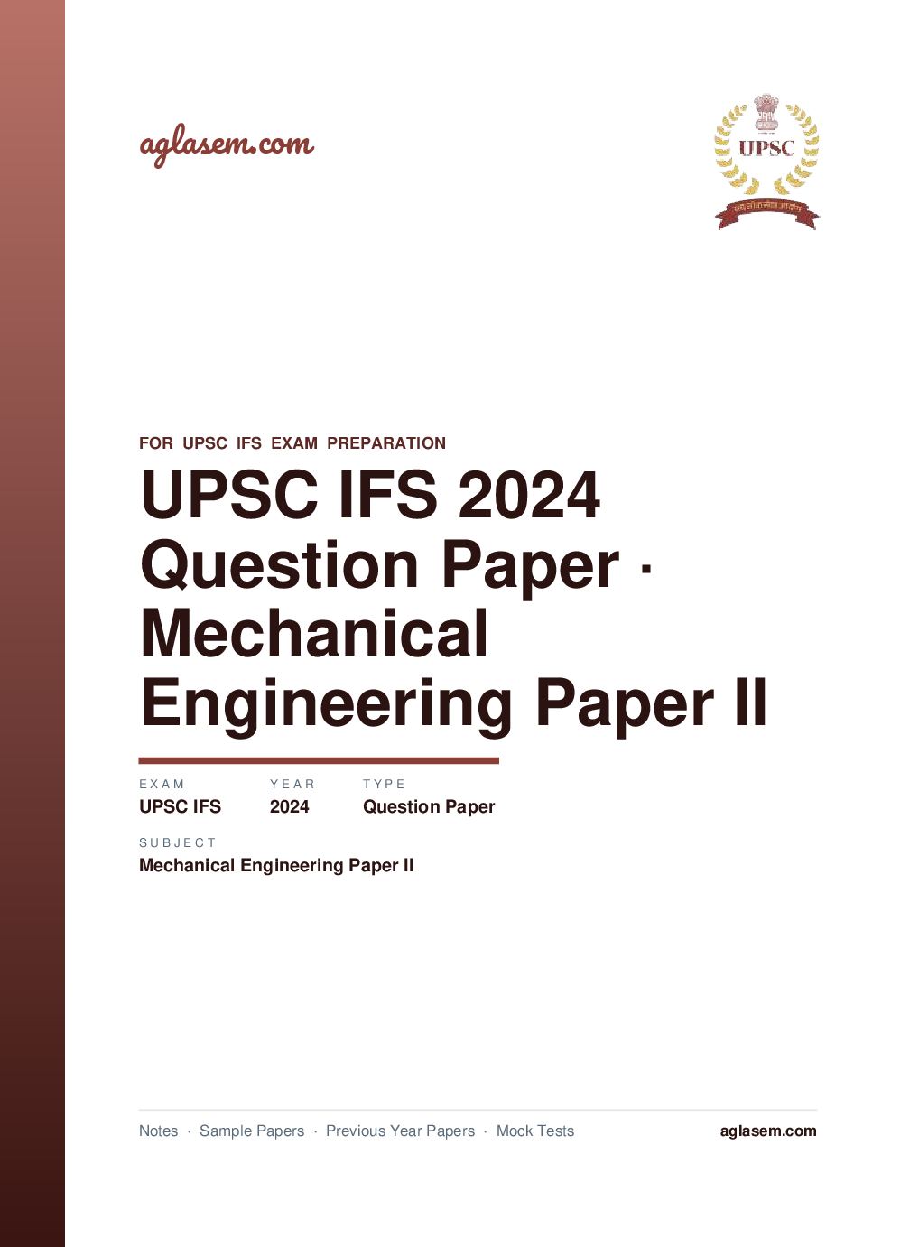 UPSC IFS 2024 Question Paper for Mechanical Engineering Paper II - Page 1 of 13