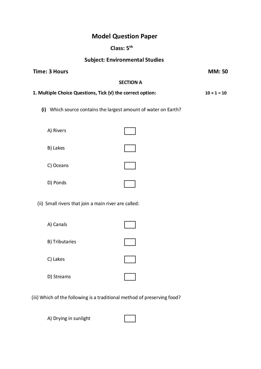 HP Board 5th Class Model Question Paper 2027 EVS - Page 1 of 6