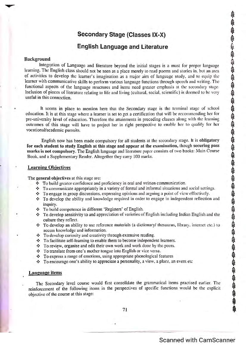 Bihar Board Class 9th 10th Syllabus English - Page 1