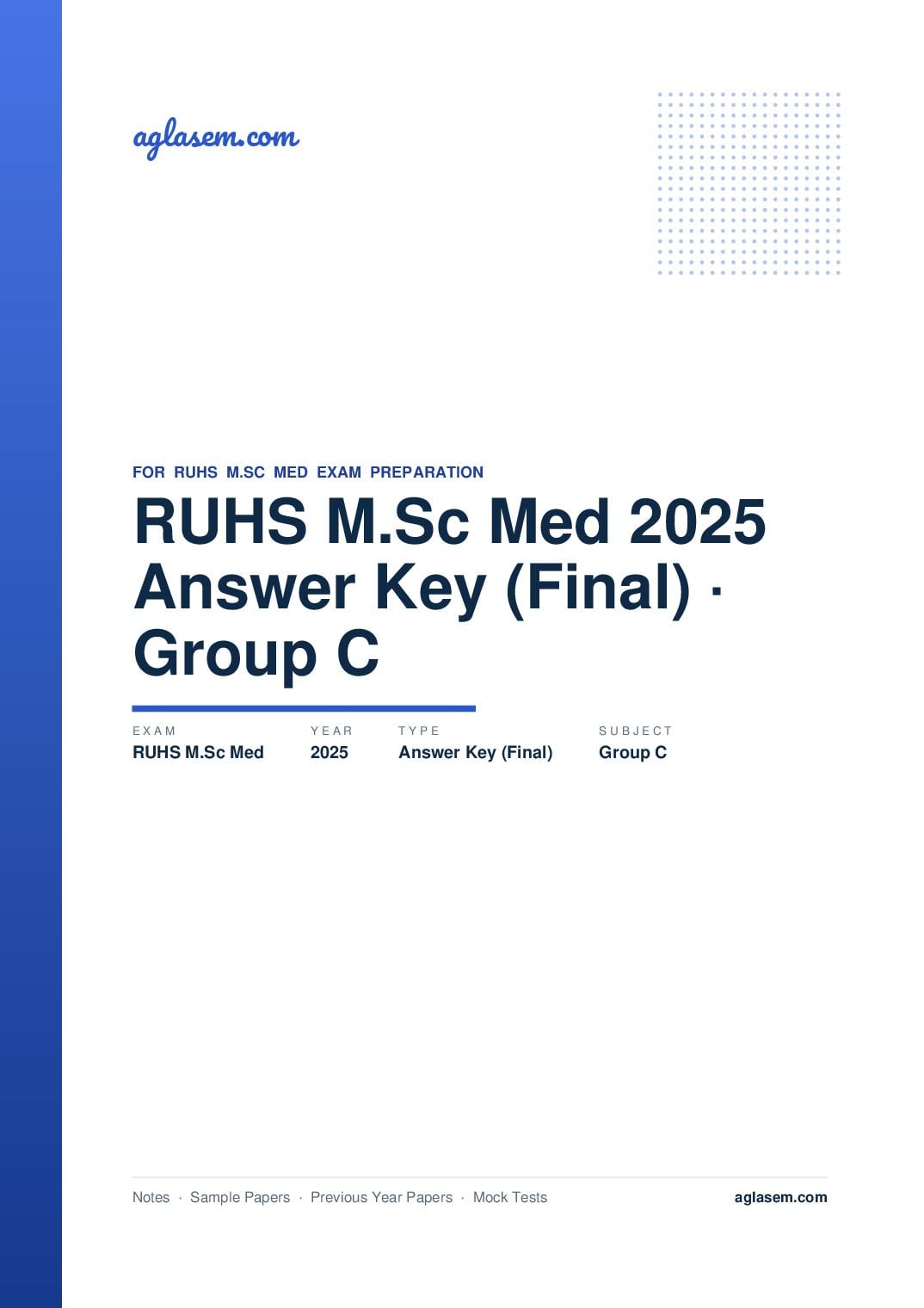 RUHS M.Sc Med 2025 Answer Key (Final) Group C - Page 1 of 2